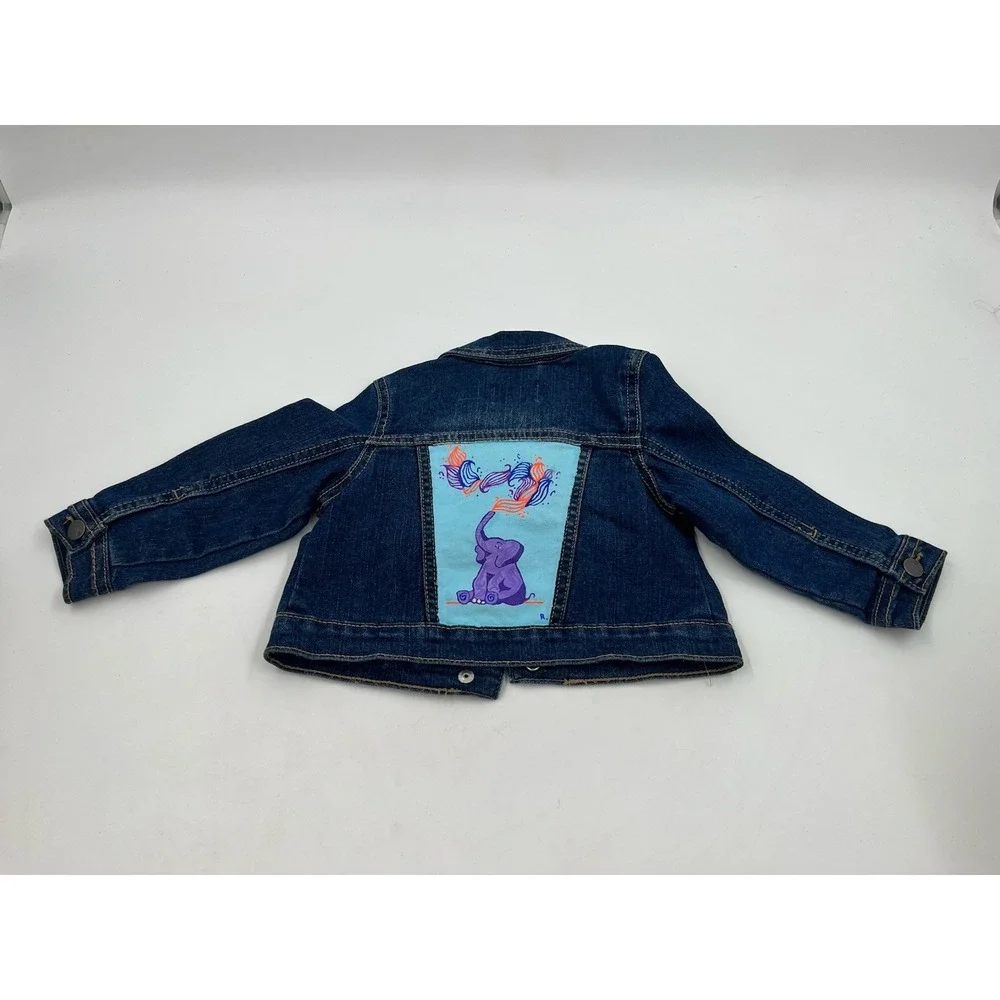 The Childrens Place Denim Jacket Girls Toddler 12-18mo Snap Up Handpainted Back